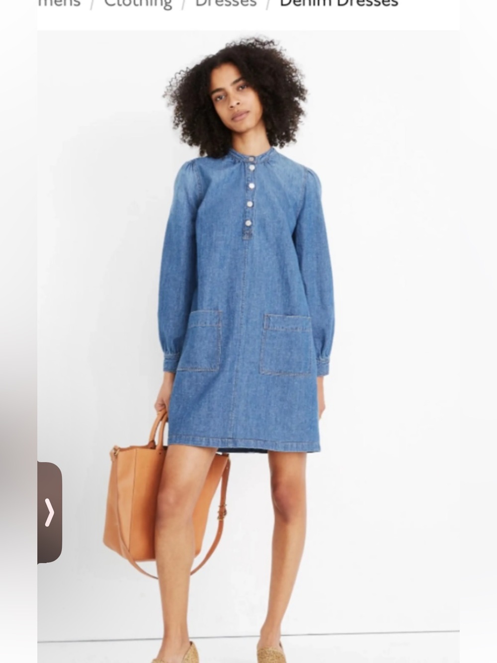 Madewell Blue Denim Button-Front Long-Sleeve Shift Dress